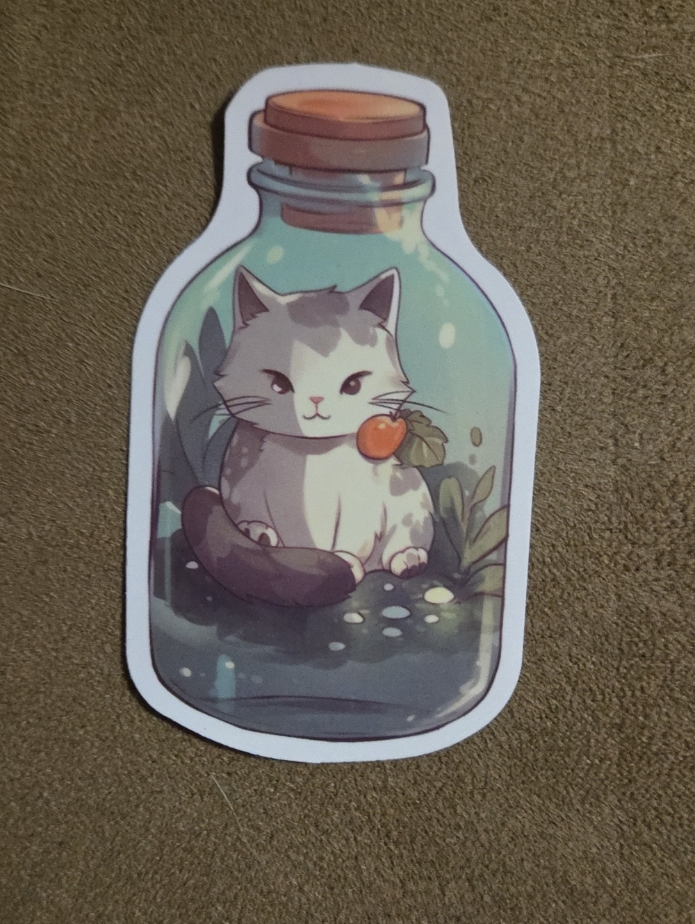 Vinyl Sticker - White Cat Outdoors in a Bottle